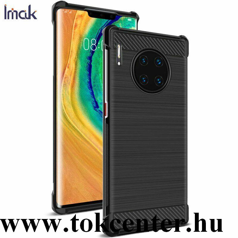 Huawei Mate 30 Pro IMAK VEGA szilikon telefonvédő (közepesen ütésálló, légpárnás sarok, szálcsiszolt, karbon minta) FEKETE
