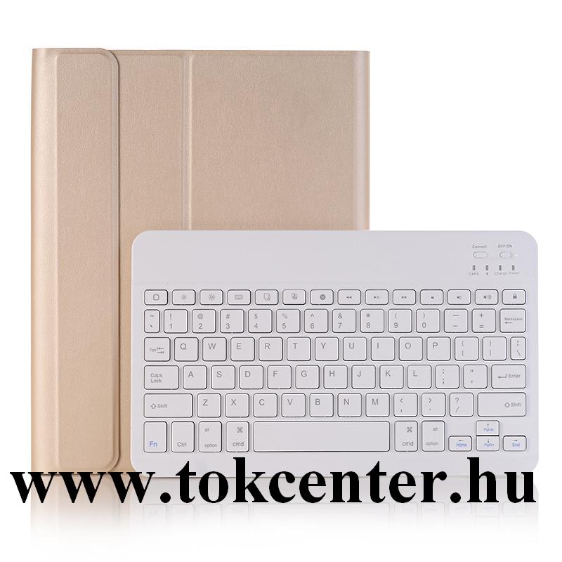 Apple IPAD 10.2 (2019) / Apple IPAD 10.2 (2020) Tok álló, bőr hatású (FLIP, bluetooth billentyűzet, asztali tartó, QWERTY, angol nyelvű, érintőceruza tartó) ARANY