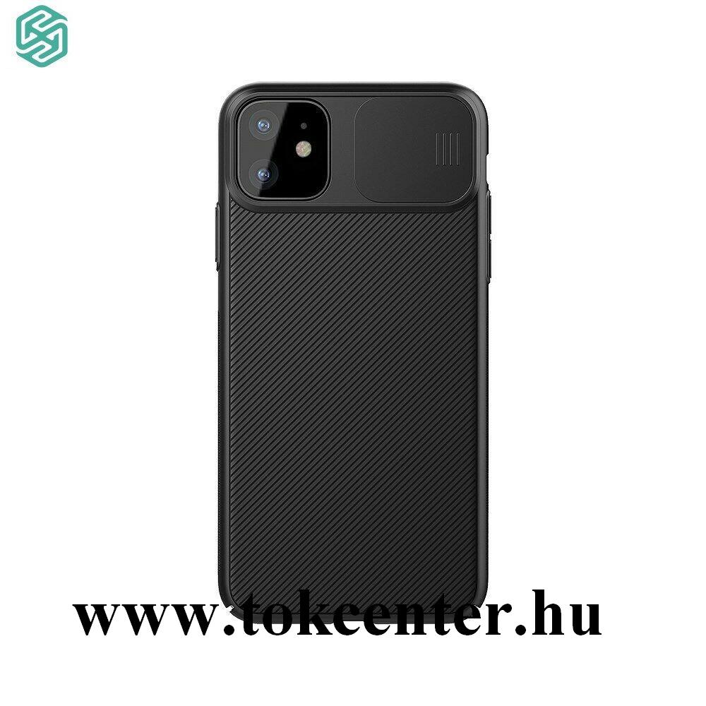 Apple iPhone 11 NILLKIN CAMSHIELD szilikon telefonvédő (közepesen ütésálló, műanyag hátlap, csúsztatható kamera védelem, csíkos) FEKETE