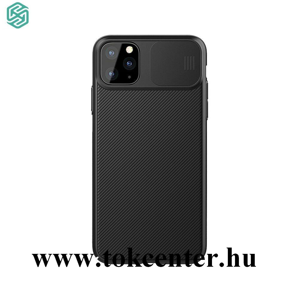 Apple iPhone 11 Pro NILLKIN CAMSHIELD szilikon telefonvédő (közepesen ütésálló, műanyag hátlap, csúsztatható kamera védelem, csíkos) FEKETE