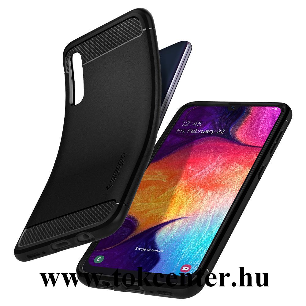 Samsung Galaxy A30s (SM-A307F) / A50 (SM-A505F) / A50s (SM-A507F) SPIGEN RUGGED ARMOR szilikon telefonvédő (közepesen ütésálló, légpárnás sarok, karbon minta) FEKETE (611CS26199)