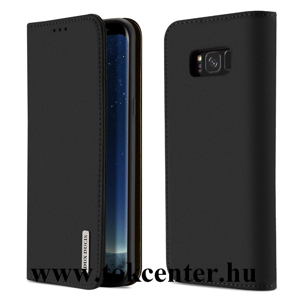 Samsung Galaxy S8 (SM-G950) DUX DUCIS WISH tok álló, valódi bőr (FLIP, oldalra nyíló, asztali tartó funkció) FEKETE