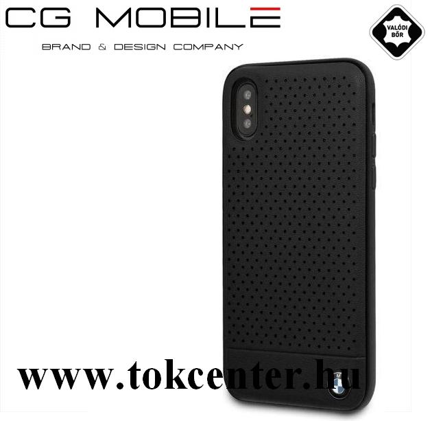 Apple iPhone X 5.8 /Apple iPhone XS 5.8 BMW M műanyag telefonvédő (valódi bőr hátlap, lyukacsos) FEKETE
