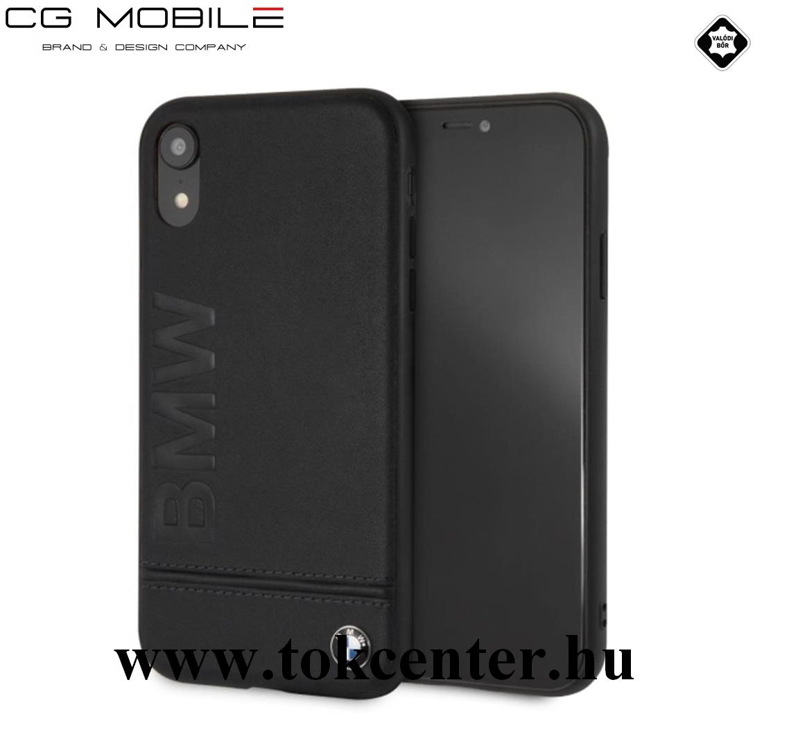 Apple iPhone XR 6.1 BMW SIGNATURE IMPRINT LOGO műanyag telefonvédő (valódi bőr bevonat) FEKETE
