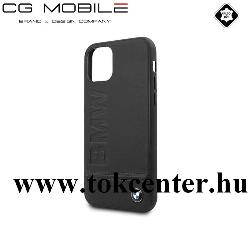 Apple iPhone 11 BMW SIGNATURE IMPRINT LOGO műanyag telefonvédő (valódi bőr bevonat) FEKETE