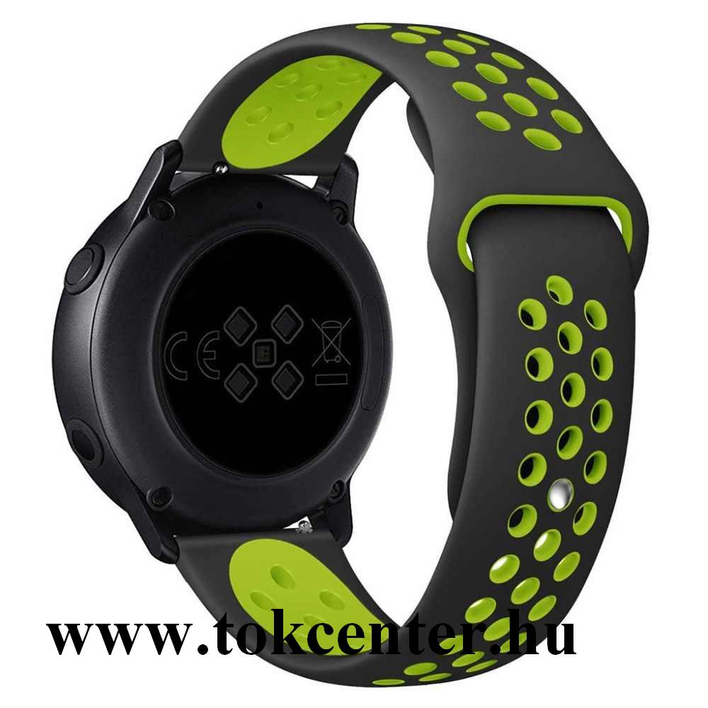 Pótszíj (univerzális, 20 mm, szilikon, lyukacsos, légáteresztő) FEKETE / ZÖLD