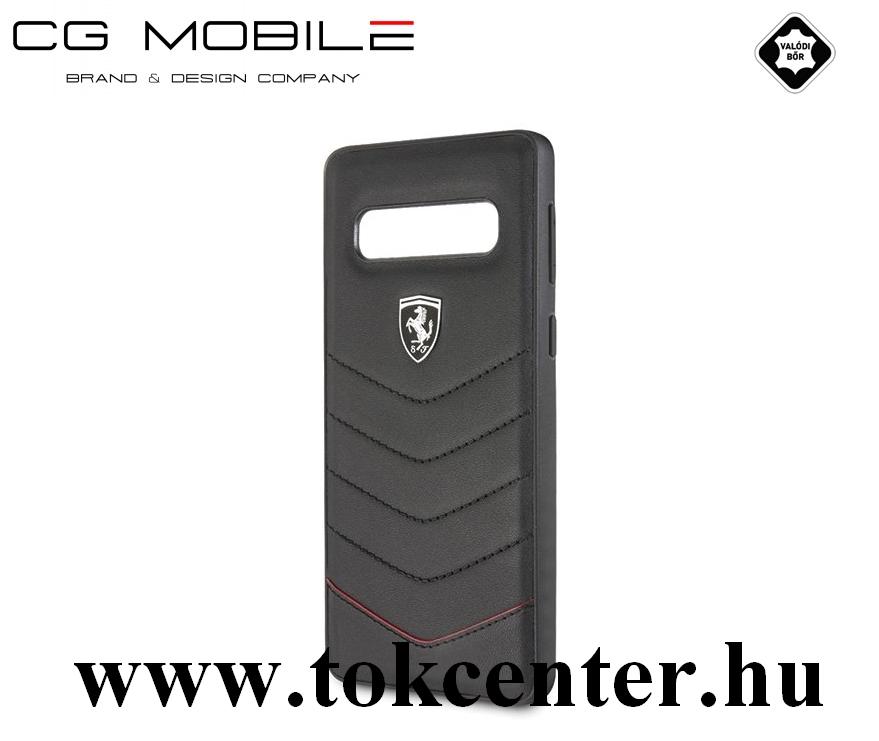 Samsung Galaxy S10e (SM-G970) Ferrari Scuderia műanyag telefonvédő (valódi bőr hátlap) FEKETE