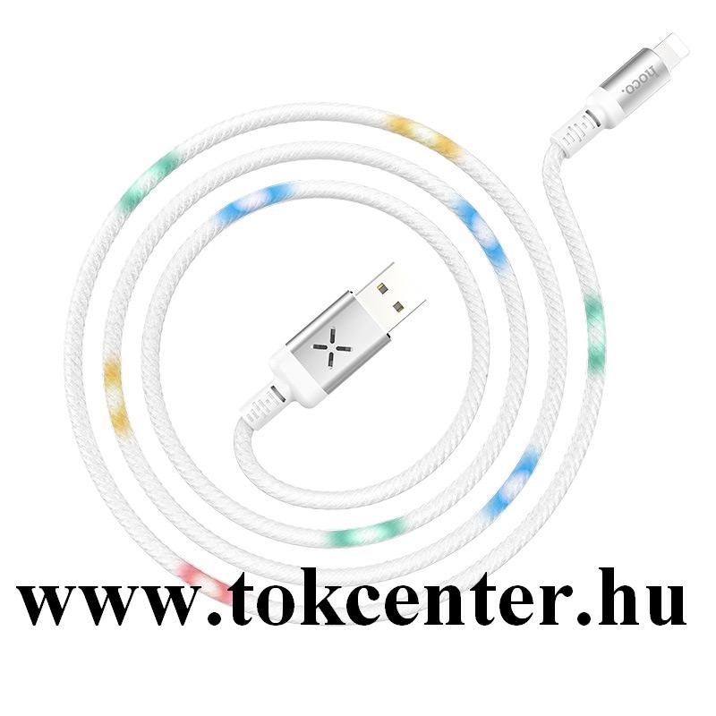 HOCO U63 adatátvitel kábel (lightning 8pin, 120 cm, törésgátló, hangvezérlés, LED fény) FEHÉR