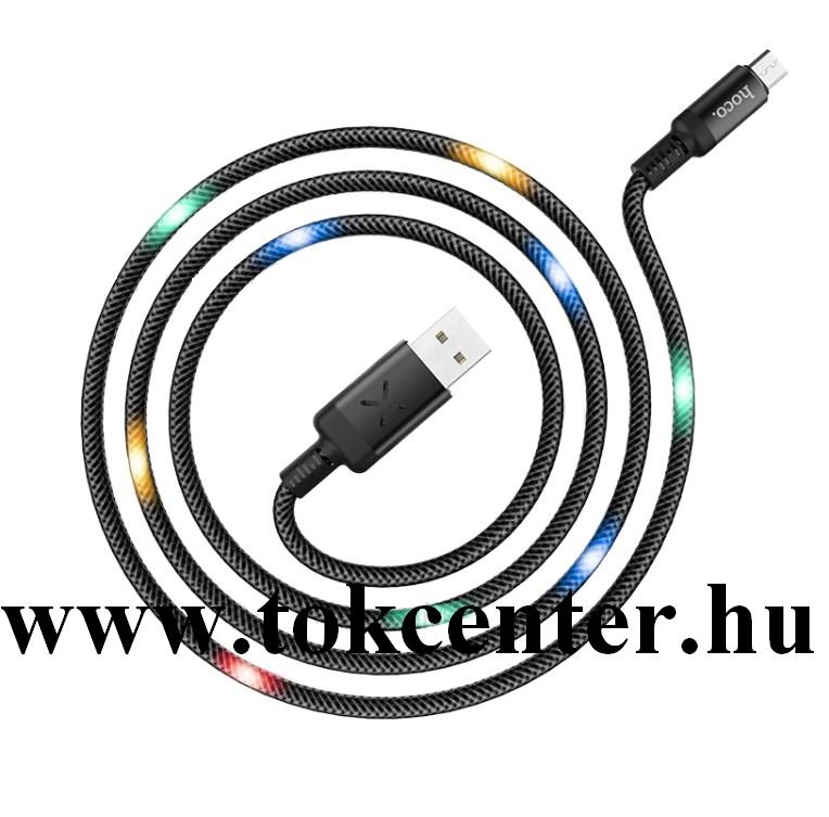 HOCO U63 adatátvitel kábel (microUSB, 120 cm, törésgátló, hangvezérlés, LED fény) FEKETE