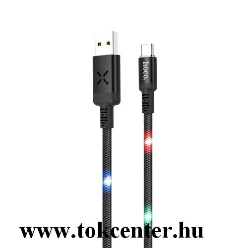 HOCO U63 adatátvitel kábel (Type-C, 120 cm, törésgátló, hangvezérlés, LED fény) FEKETE