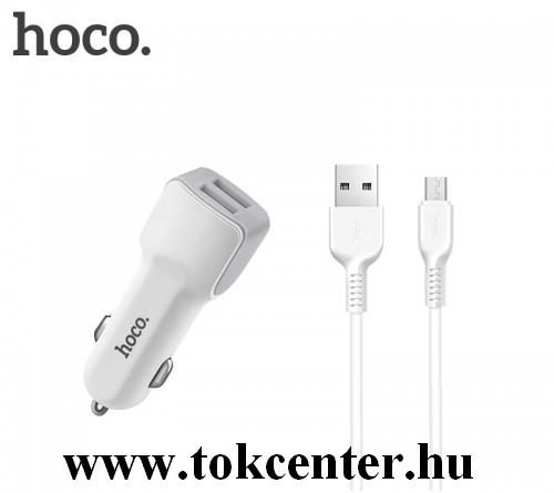 HOCO Z23 autós töltő 2 x USB aljzat (2400mA + microUSB kábel) FEHÉR