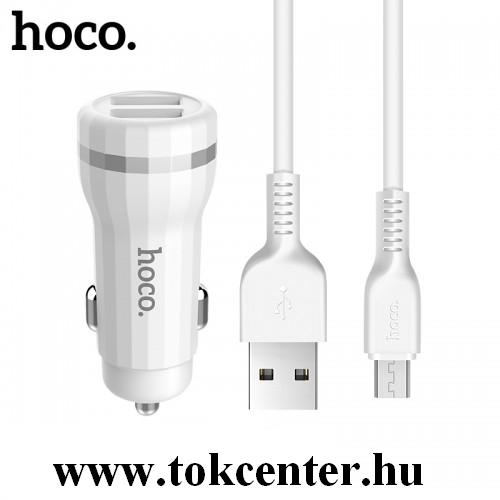 HOCO Z27 autós töltő 2 x USB aljzat (2400mA + microUSB kábel) FEHÉR