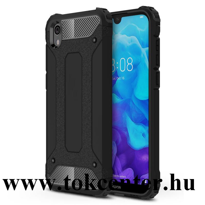 Honor 8S (2019) / Honor 8S (2020) / Huawei Y5 (2019) Defender műanyag telefonvédő (közepesen ütésálló, légpárnás sarok, gumi / szilikon belső, fémhatás) FEKETE