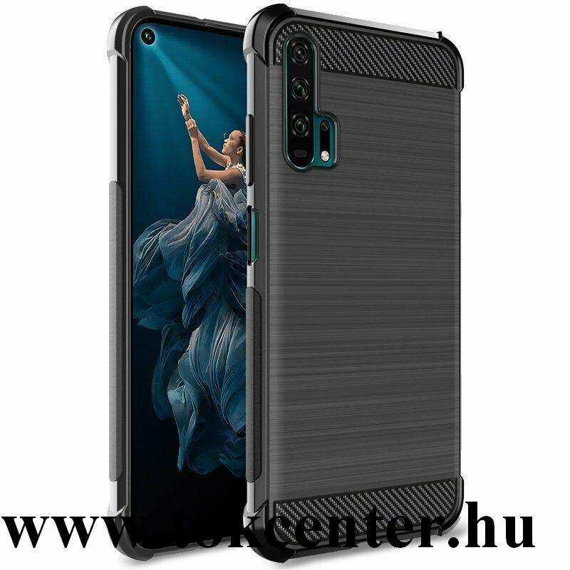 Honor 20 Pro IMAK VEGA telefonvédő gumi / szilikon (közepesen ütésálló, légpárnás sarok, szálcsiszolt, karbonminta) FEKETE