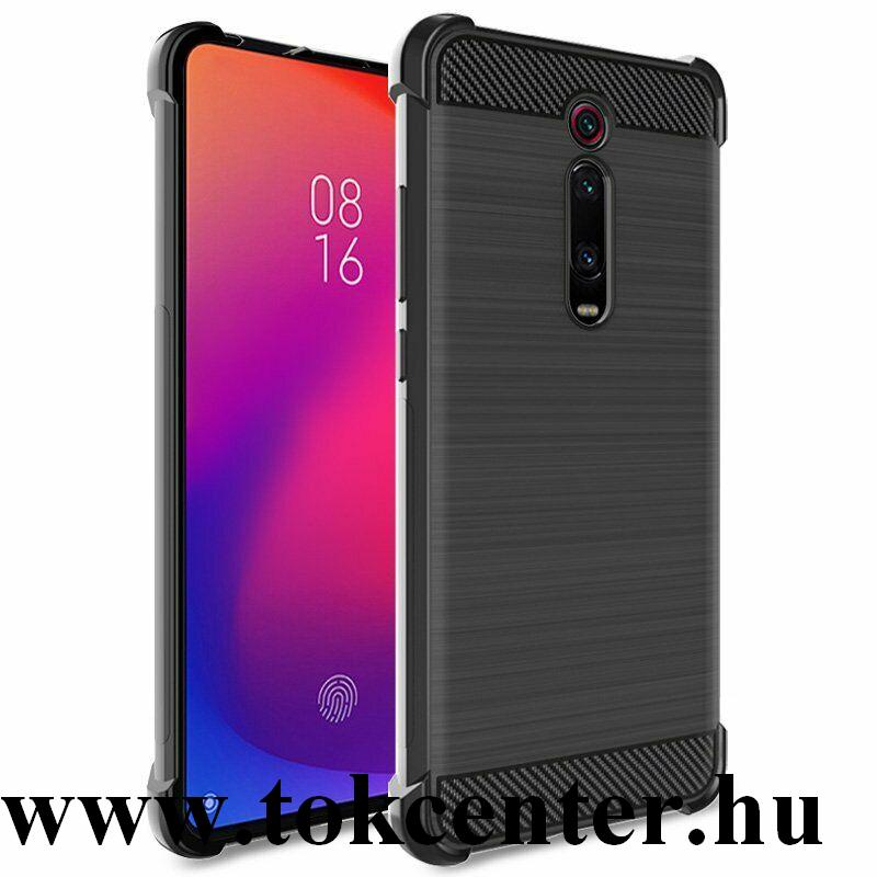 Xiaomi Mi 9T (Mi 9T Pro) IMAK VEGA telefonvédő gumi / szilikon (közepesen ütésálló, légpárnás sarok, szálcsiszolt, karbonminta) FEKETE