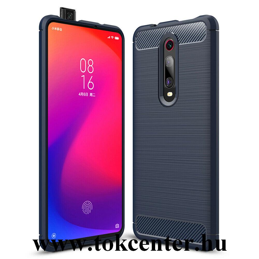 Xiaomi Mi 9T (Mi 9T Pro) Telefonvédő gumi / szilikon (közepesen ütésálló, légpárnás sarok, szálcsiszolt, karbonminta) SÖTÉTKÉK