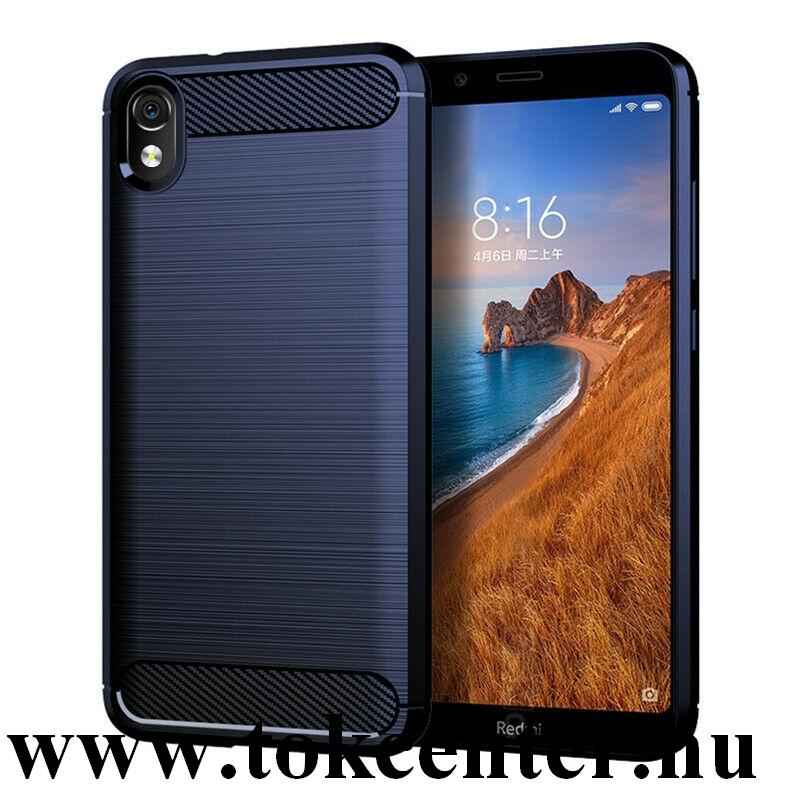 Xiaomi Redmi 7A Telefonvédő gumi / szilikon (közepesen ütésálló, légpárnás sarok, szálcsiszolt, karbonminta) KÉK