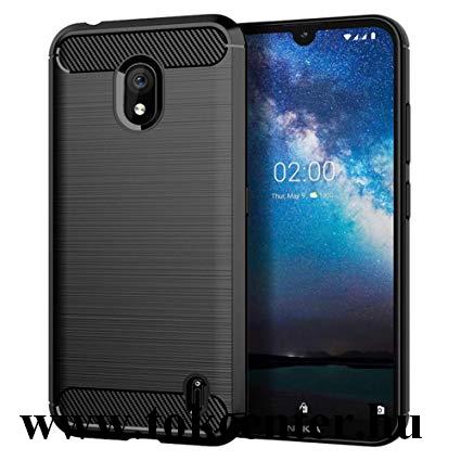 Nokia 2.2 Telefonvédő gumi / szilikon (közepesen ütésálló, légpárnás sarok, szálcsiszolt, karbonminta) FEKETE