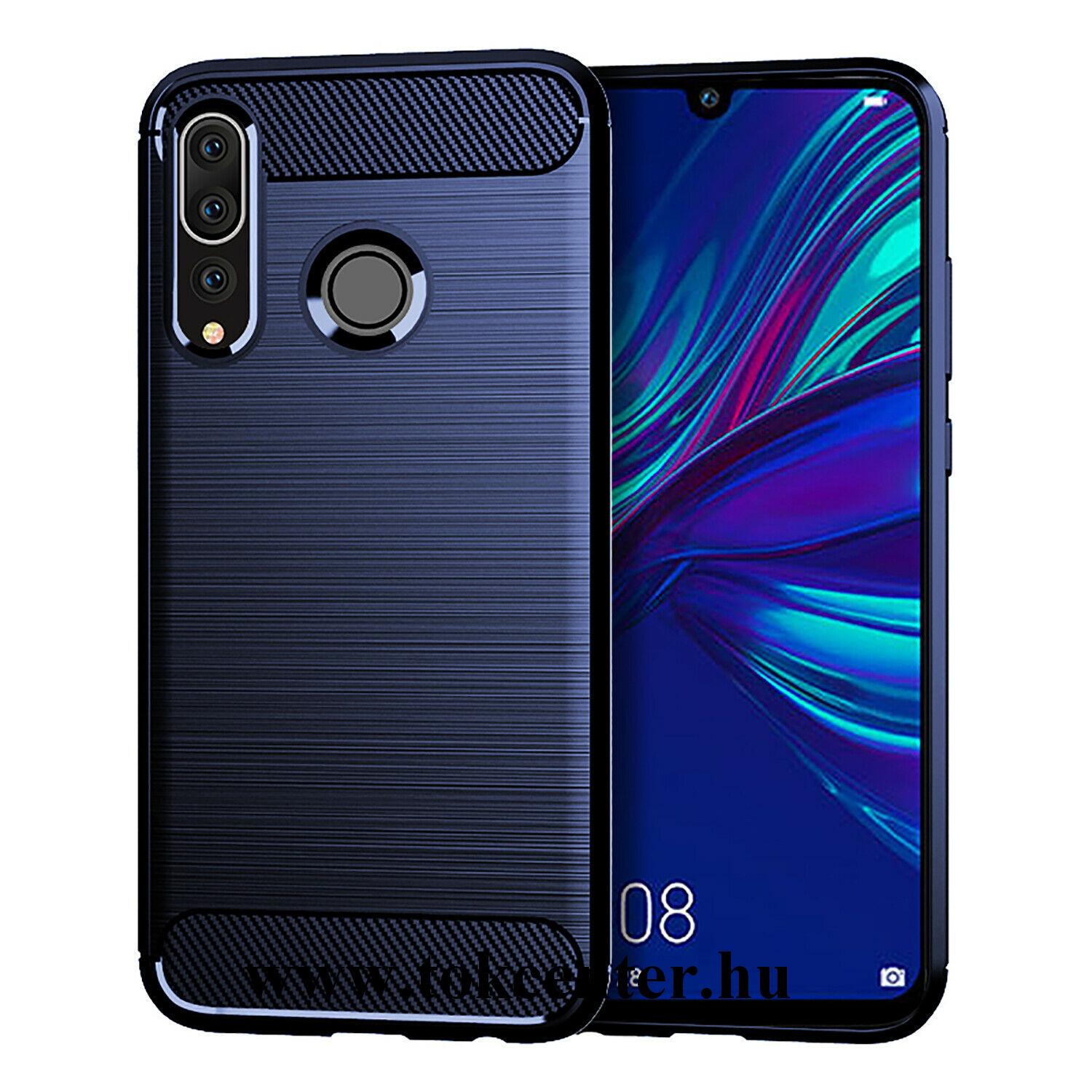 Huawei P Smart Z Telefonvédő gumi / szilikon (közepesen ütésálló, légpárnás sarok, szálcsiszolt, karbonminta) SÖTÉTKÉK