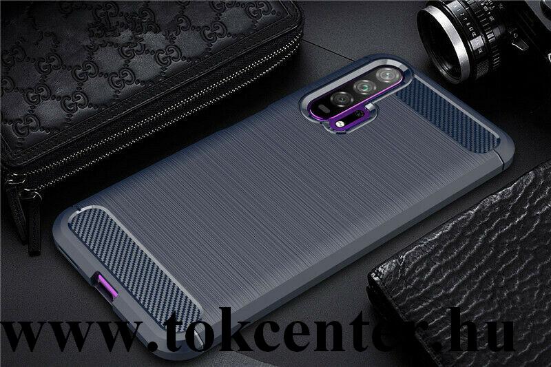 Honor 20 Pro Telefonvédő gumi / szilikon (közepesen ütésálló, karbonminta) SÖTÉTKÉK