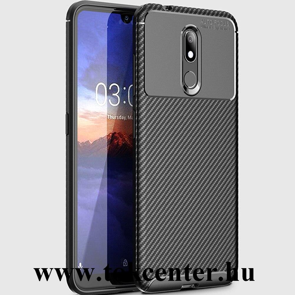 Nokia 3.2 Telefonvédő gumi / szilikon (közepesen ütésálló, légpárnás sarok, karbon minta) FEKETE