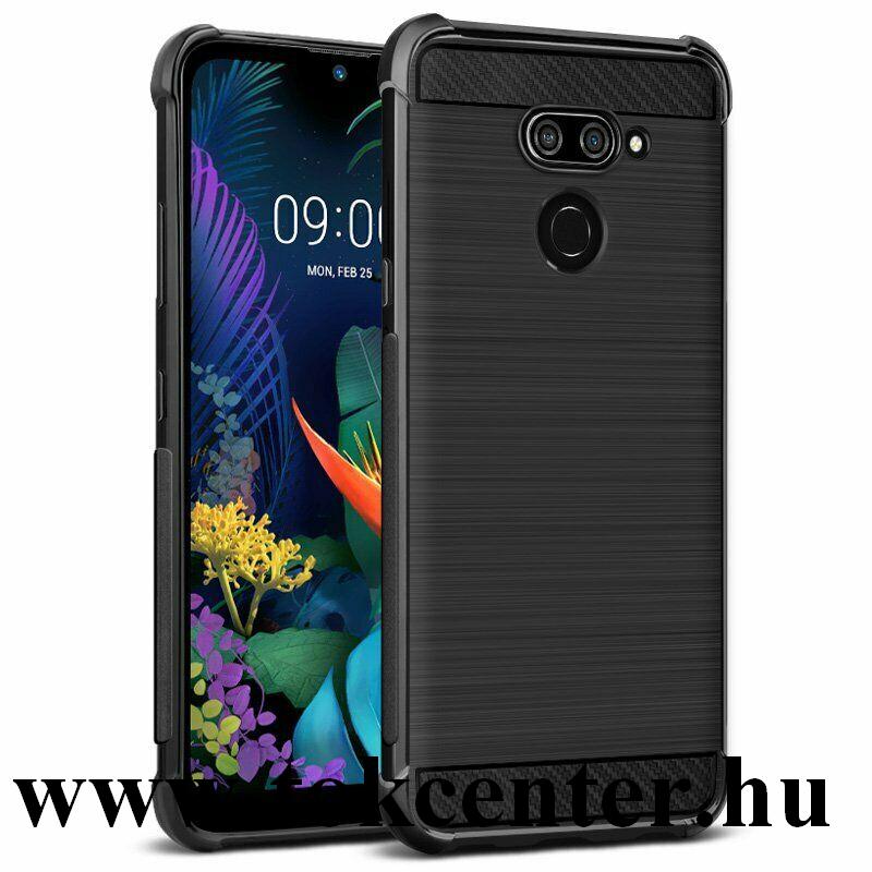 LG K50 (LMX520) IMAK VEGA szilikon telefonvédő (közepesen ütésálló, légpárnás sarok, szálcsiszolt, karbon minta) FEKETE