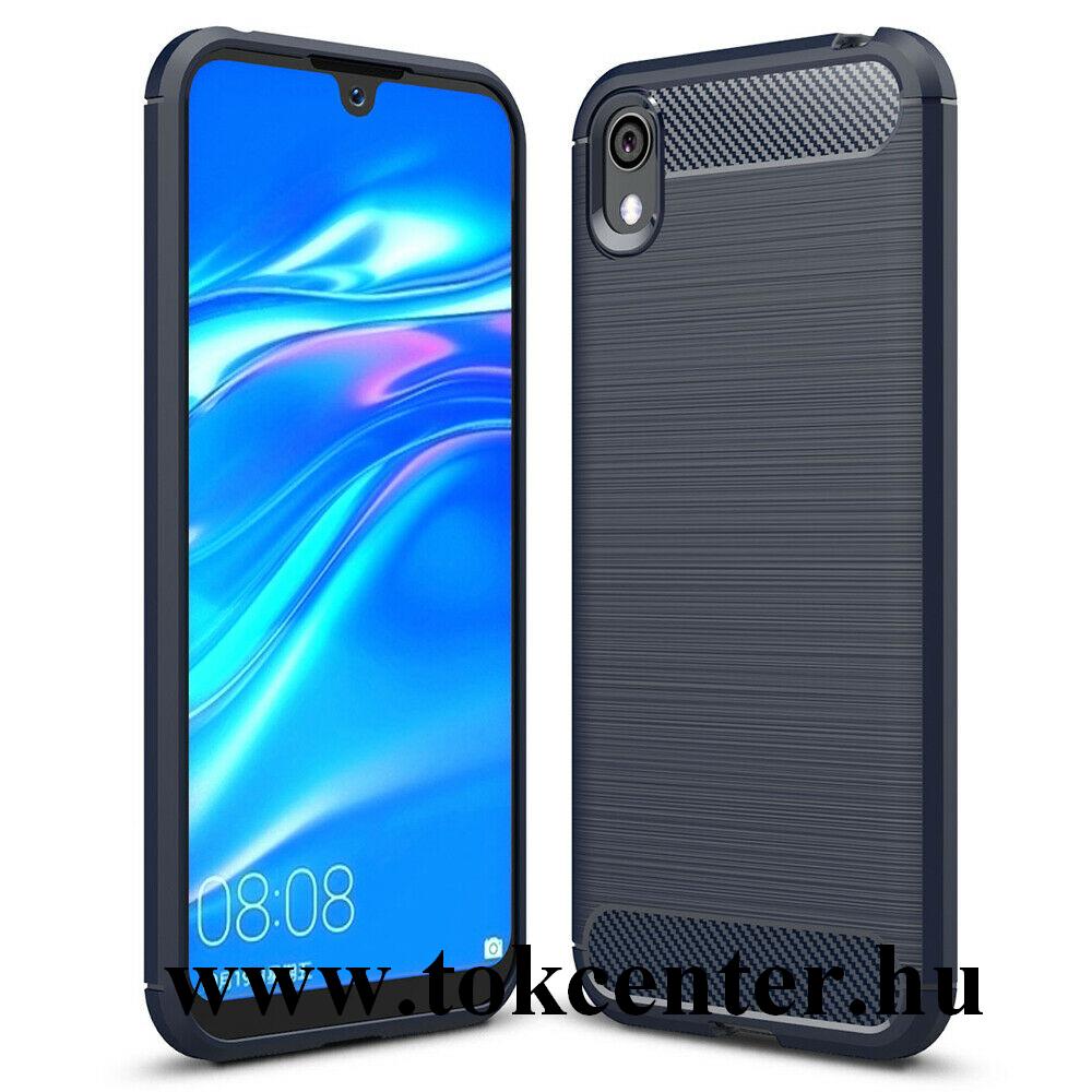 Honor 8S (2019) / Honor 8S (2020) / Huawei Y5 (2019) Szilikon telefonvédő (közepesen ütésálló, légpárnás sarok, szálcsiszolt, karbon minta) SÖTÉTKÉK