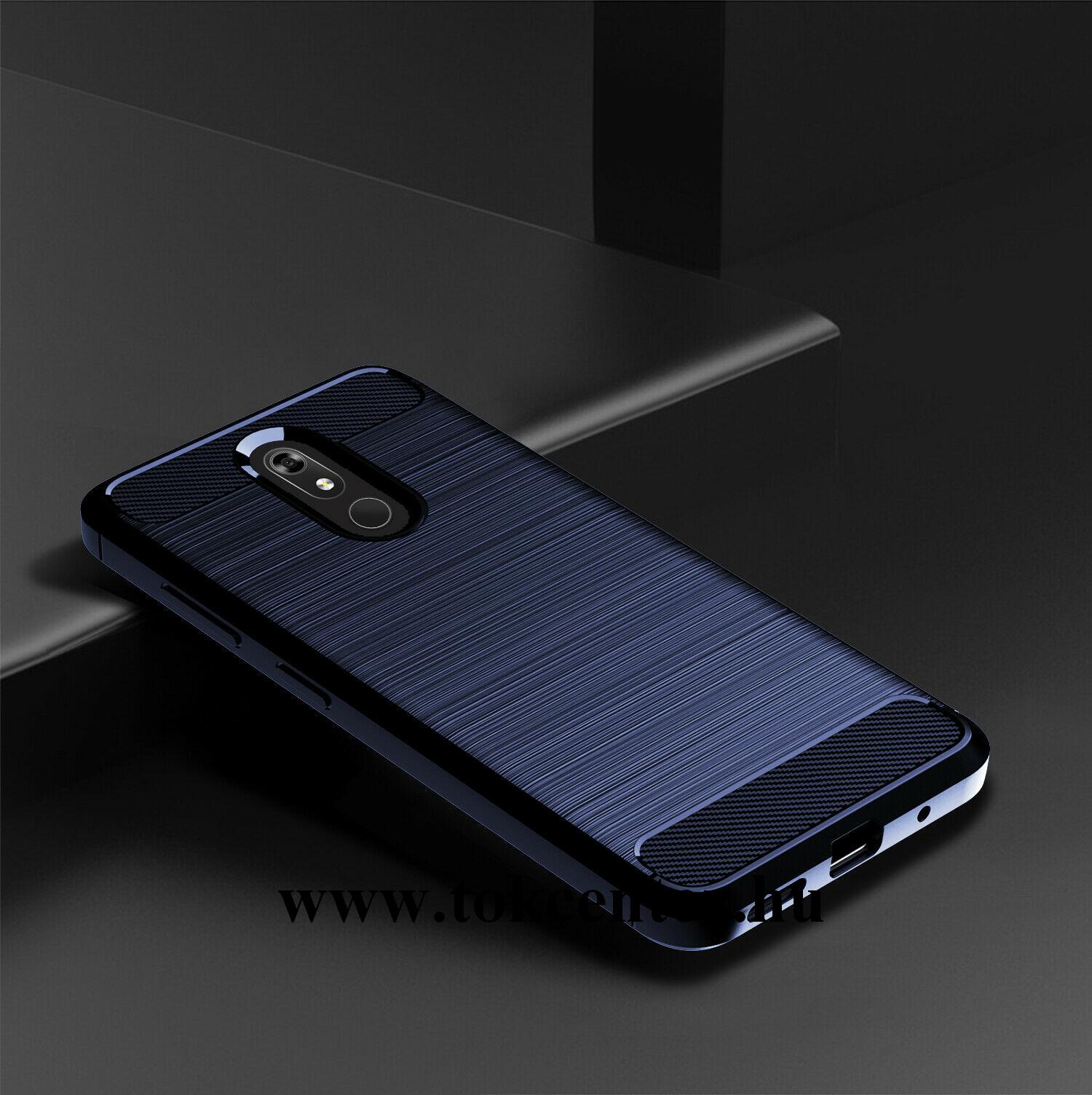 Nokia 3.2 Szilikon telefonvédő (közepesen ütésálló, légpárnás sarok, szálcsiszolt, karbon minta) SÖTÉTKÉK