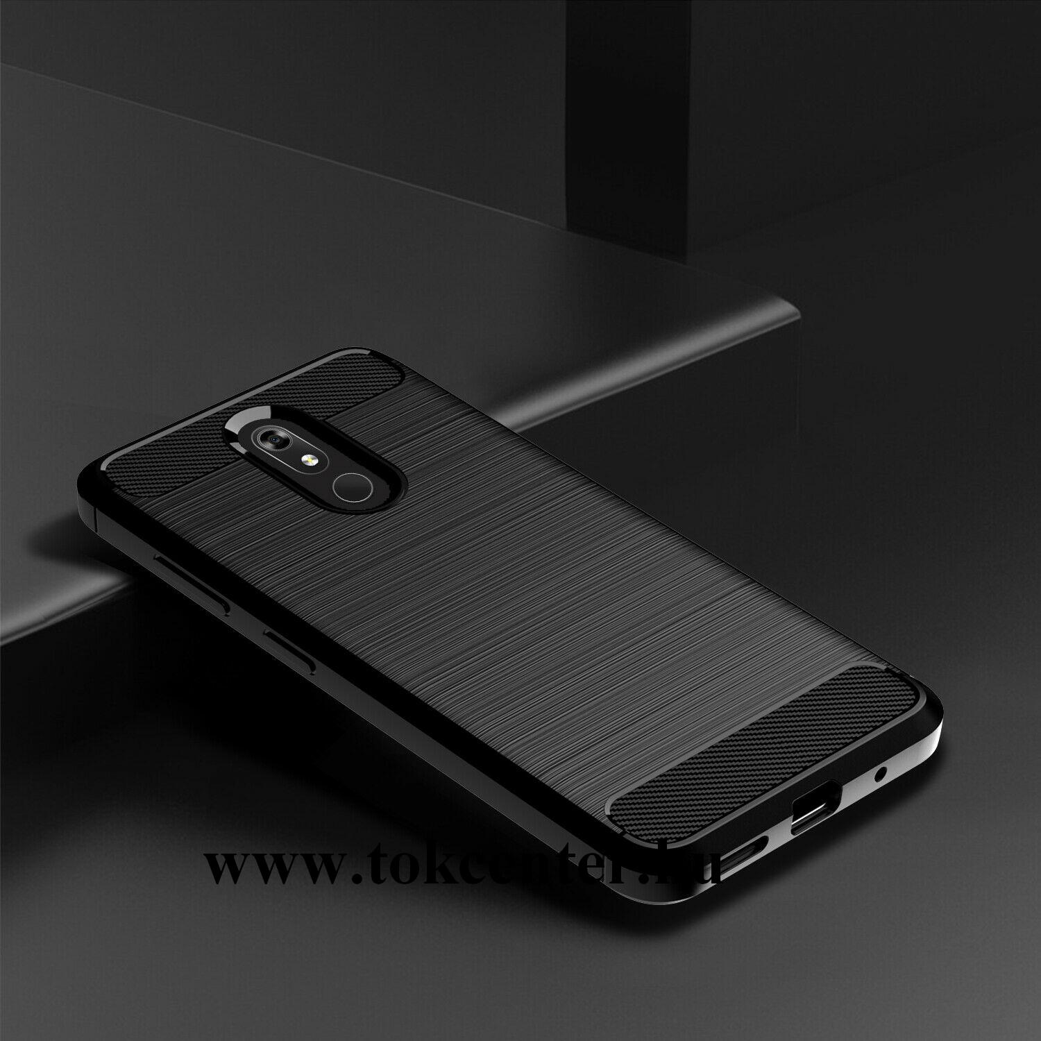 Nokia 3.2 Szilikon telefonvédő (közepesen ütésálló, légpárnás sarok, szálcsiszolt, karbon minta) FEKETE
