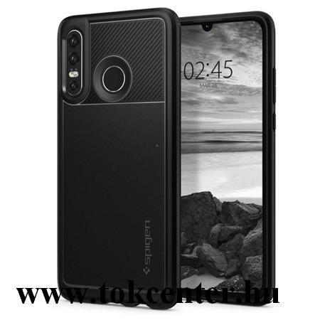 Huawei P30 Lite (Nova 4e) SPIGEN RUGGED ARMOR szilikon telefonvédő (közepesen ütésálló, légpárnás sarok, karbon minta) FEKETE