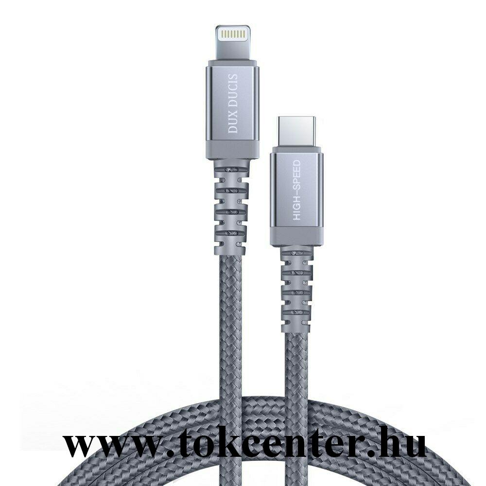 DUX DUCIS X2 adatkábel és töltő (Type-C / lightning 8pin, 3000 mAh, 120 cm, MFi engedélyes, cipőfűző minta) SZÜRKE