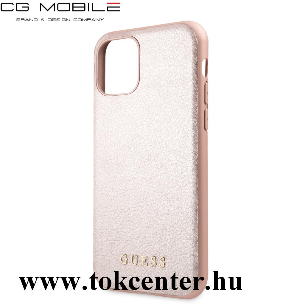 Apple iPhone 11 Pro GUESS Iridescent műanyag telefonvédő (bőr hatású hátlap) ROZÉARANY (GUHCN58IGLRG)