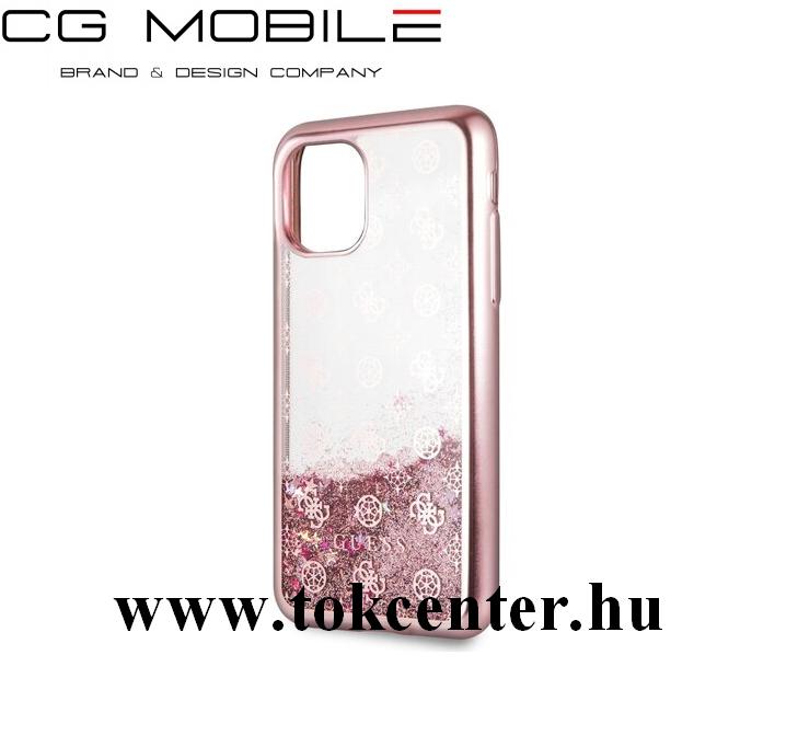Apple iPhone 11 Pro GUESS műanyag telefonvédő (csillogó, flitteres folyadék hátlap) ROZÉARANY (GUHCN58PEOLGP)