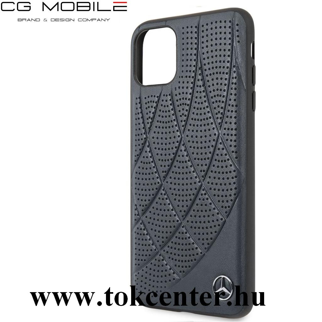 Apple iPhone 11 Pro Max MERCEDES-BENZ műanyag telefonvédő (valódi bőr hátlap, lyukacsos) FEKETE (MEHCN65DIQBK)