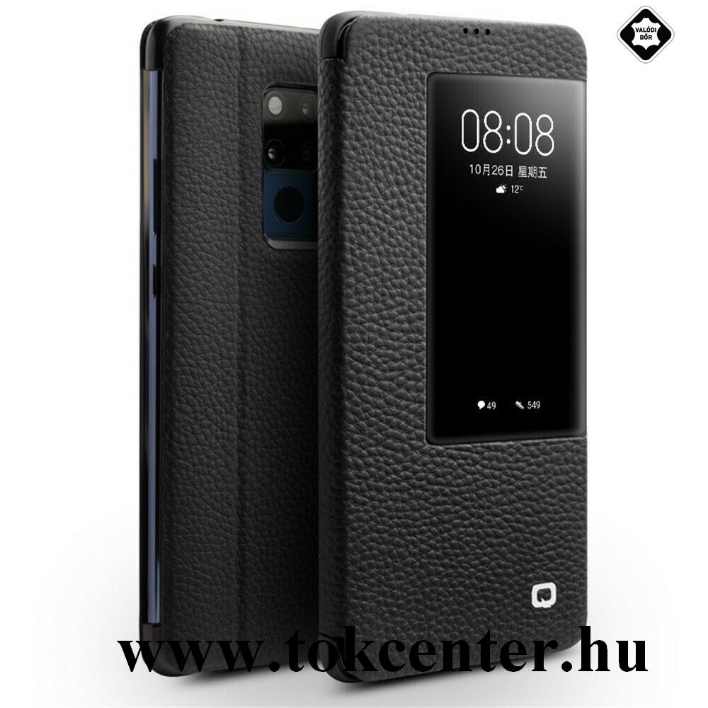 Huawei Mate 20X 5G QIALINO tok álló, valódi bőr (aktív flip, oldalra nyíló, View Window) FEKETE