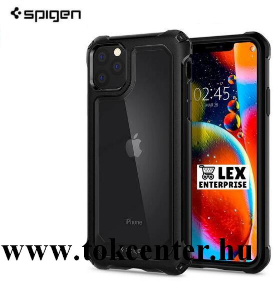 Apple iPhone 11 Pro SPIGEN GAUNTLET műanyag telefonvédő (szilikon keret, közepesen ütésálló, légpárnás sarok, átlátszó hátlap) FEKETE