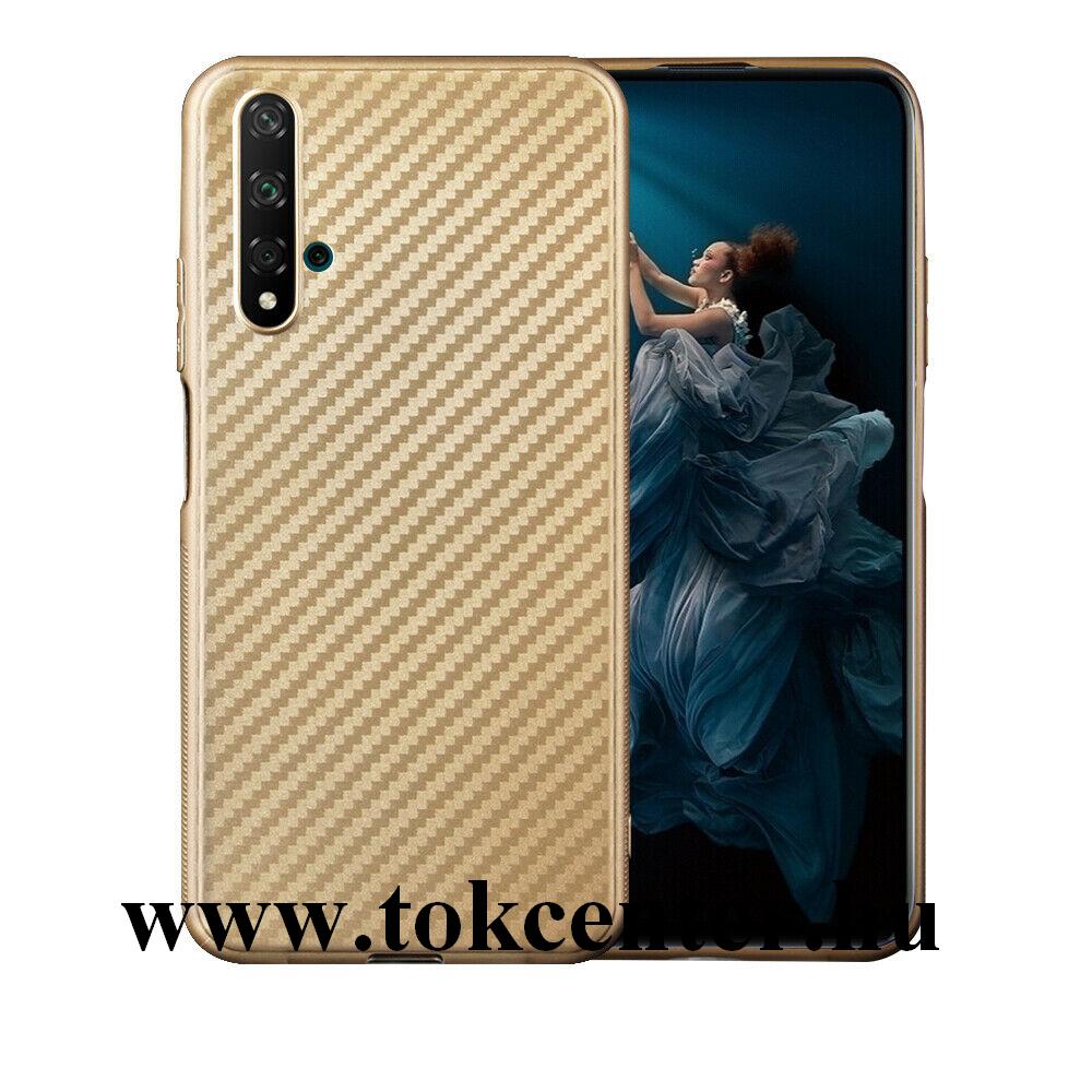 Honor 20 / Huawei Nova 5T Szilikon telefonvédő (karbon minta) ARANY