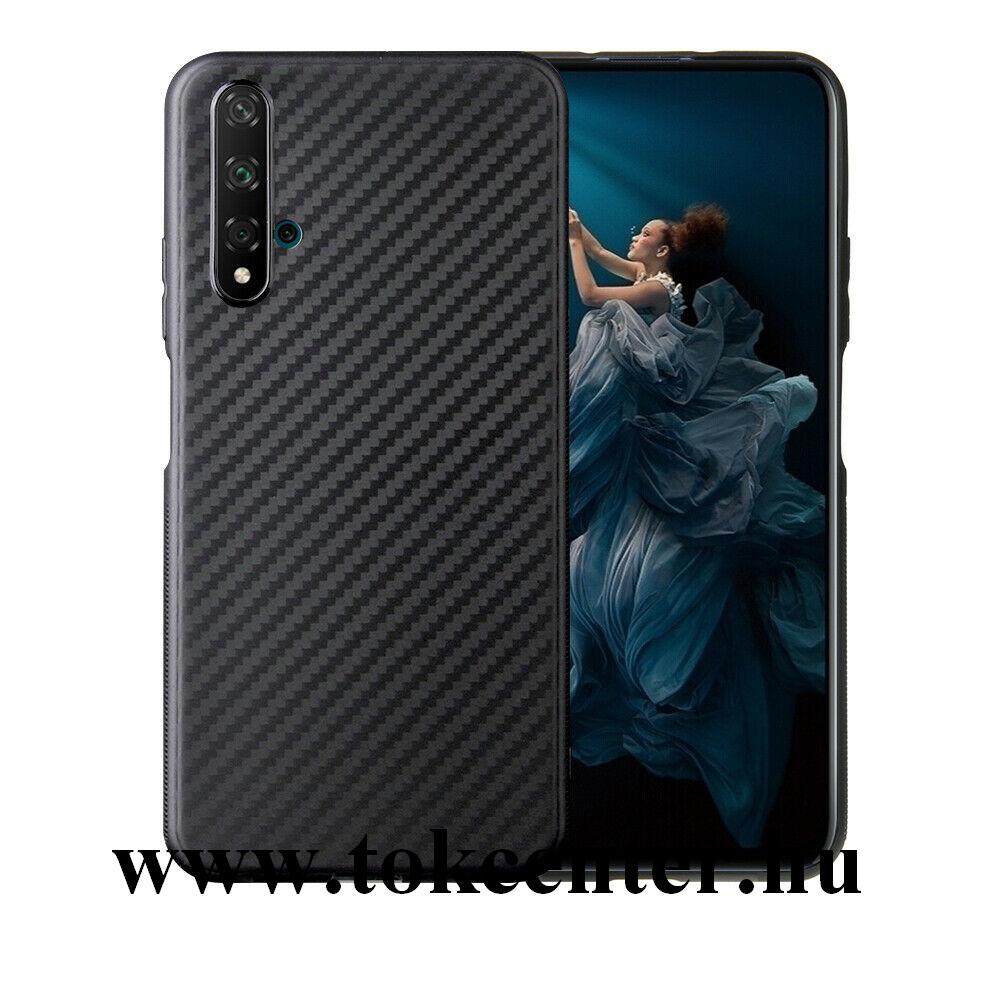Honor 20 / Huawei Nova 5T Szilikon telefonvédő (karbon minta) FEKETE