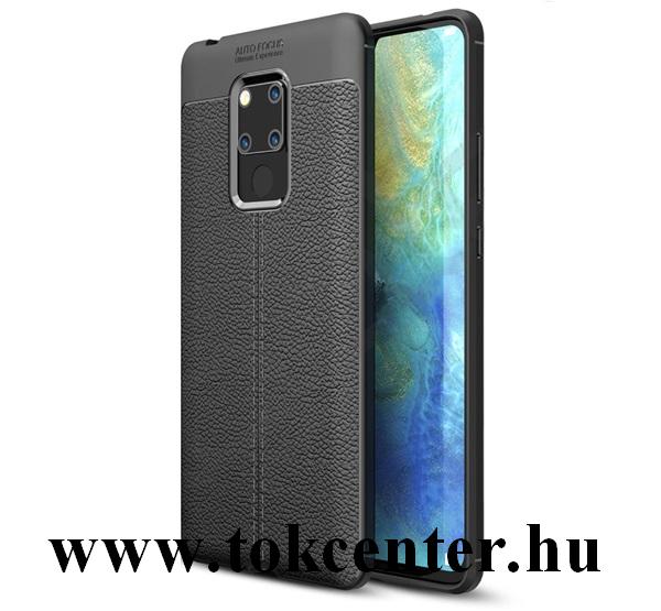 Huawei Mate 20X 5G Szilikon telefonvédő (közepesen ütésálló, bőr hatású, varrás minta) FEKETE