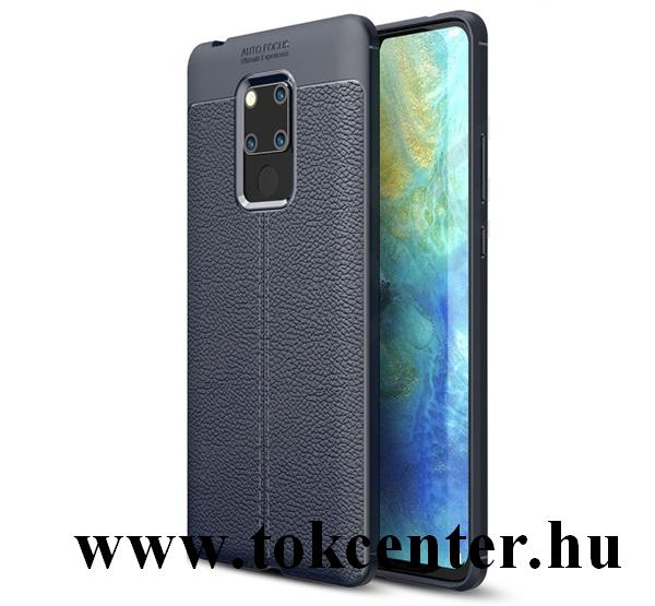 Huawei Mate 20X 5G Szilikon telefonvédő (közepesen ütésálló, bőr hatású, varrás minta) SÖTÉTKÉK