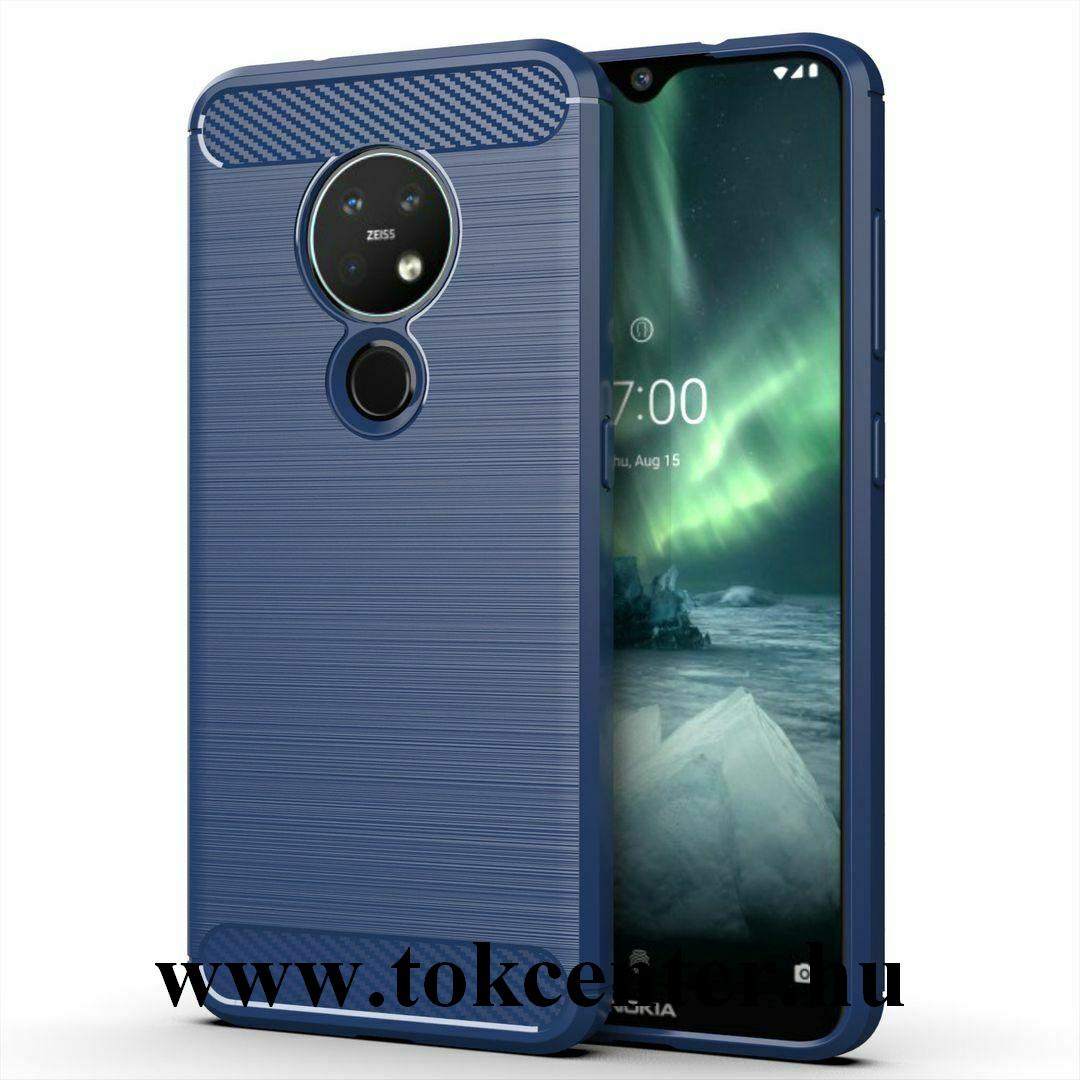 Nokia 7.2 Szilikon telefonvédő (közepesen ütésálló, légpárnás sarok, szálcsiszolt, karbon minta) SÖTÉTKÉK