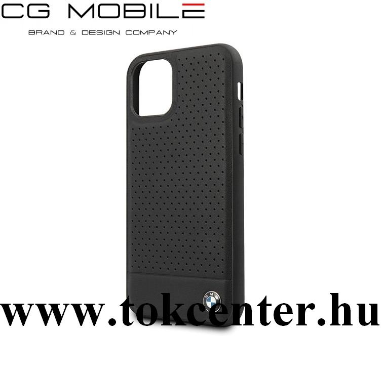 Apple iPhone 11 BMW PERFORATED műanyag telefonvédő (valódi bőr bevonat, lyukacsos) FEKETE (BMHCN61PEBOBK)