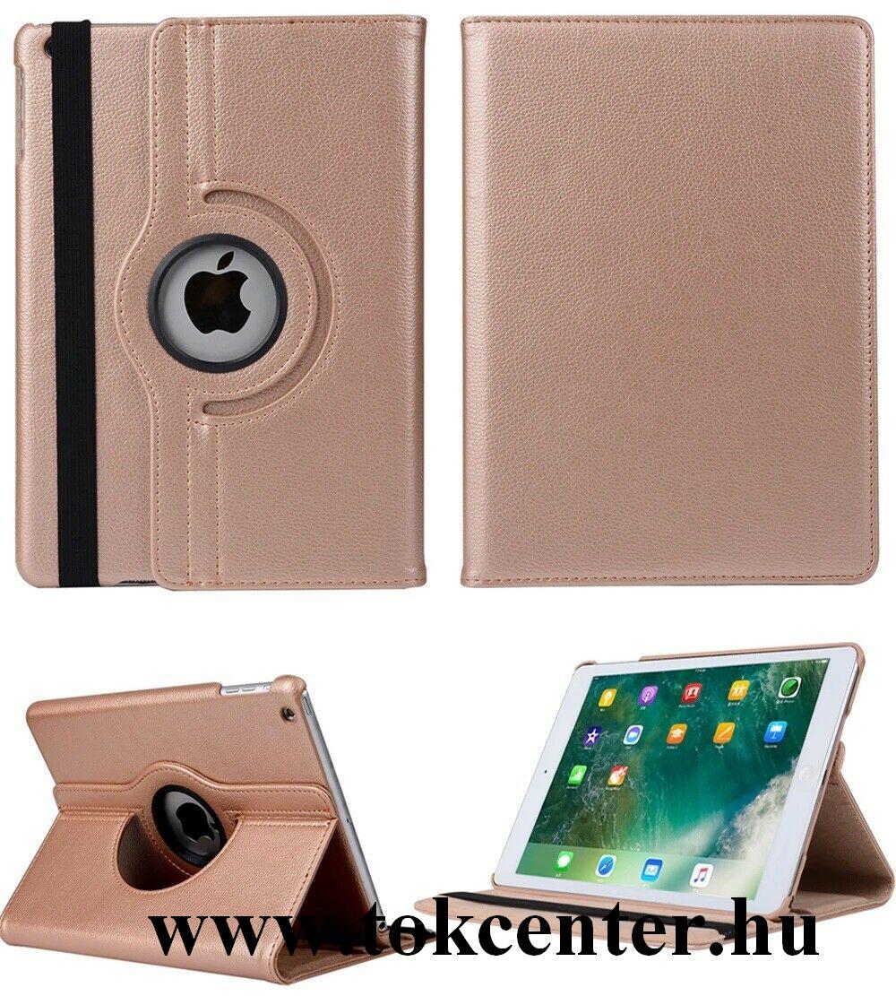 Apple IPAD 10.2 (2019) / Apple IPAD 10.2 (2020) Tok álló, bőr hatású (FLIP, asztali tartó funkció, 360°-ban forgatható) ROZÉARANY
