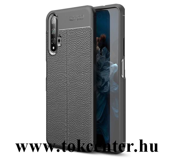 Honor 20 / Huawei Nova 5T Telefonvédő gumi / szilikon (közepesen ütésálló, bőrhatás, varrás minta) FEKETE