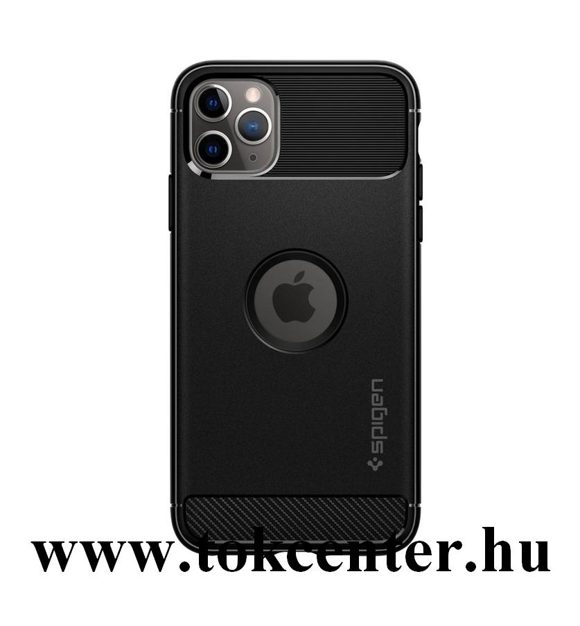 Apple iPhone 11 Pro SPIGEN RUGGED ARMOR szilikon telefonvédő (közepesen ütésálló, légpárnás sarok, karbon minta, logo kivágás) FEKETE