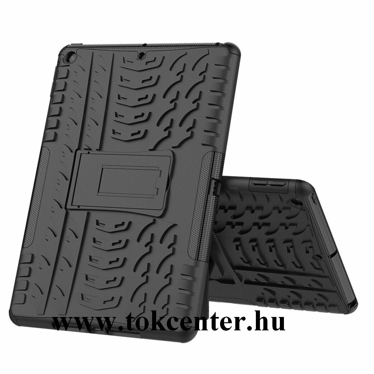Apple IPAD 10.2 (2019) / Apple IPAD 10.2 (2020) Defender műanyag telefonvédő (közepesen ütésálló, szilikon belső, kitámasztó, autógumi minta) FEKETE