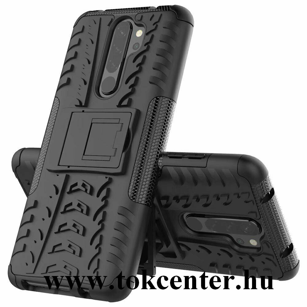 Xiaomi Redmi Note 8 Pro Defender műanyag telefonvédő (közepesen ütésálló, szilikon belső, kitámasztó, autógumi minta) FEKETE