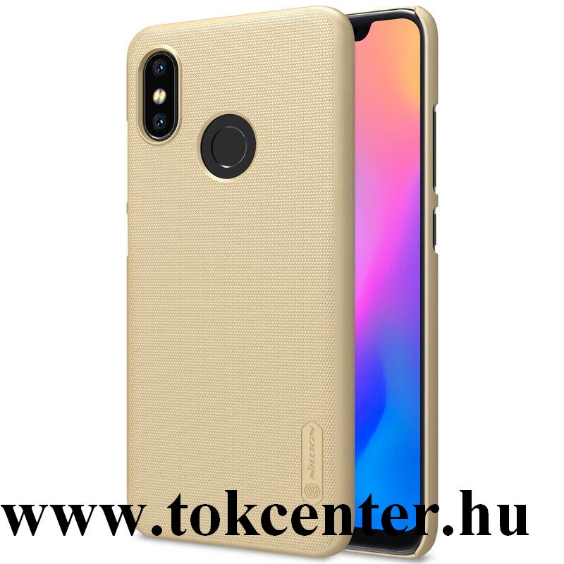 XIAOMI Mi 8 NILLKIN SUPER FROSTED műanyag telefonvédő (gumírozott, érdes felület, képernyővédő fólia, tisztítókendő) ARANY	