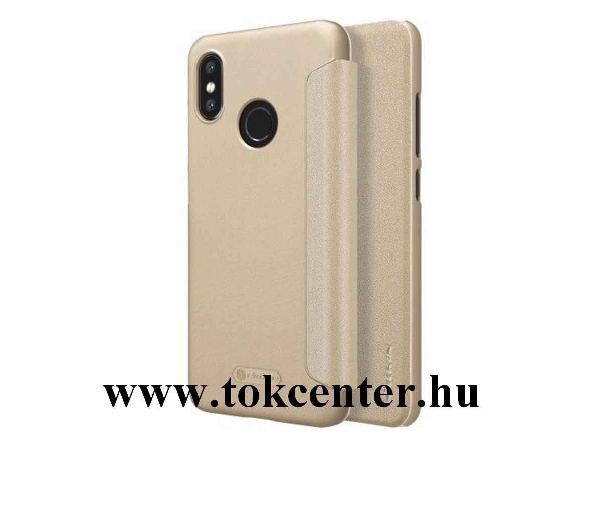 XIAOMI Mi 8 Explorer NILLKIN SPARKLE műanyag telefonvédő (bőr flip, oldalra nyíló) ARANY	