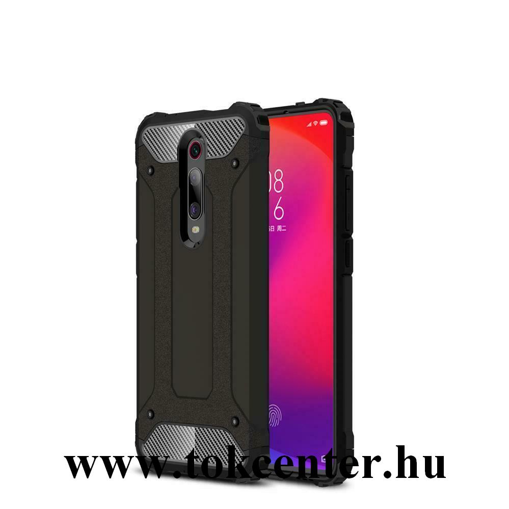 Xiaomi Mi 9T (Mi 9T Pro) Defender műanyag telefonvédő (közepesen ütésálló, légpárnás sarok, gumi / szilikon belső, fémhatás) FEKETE